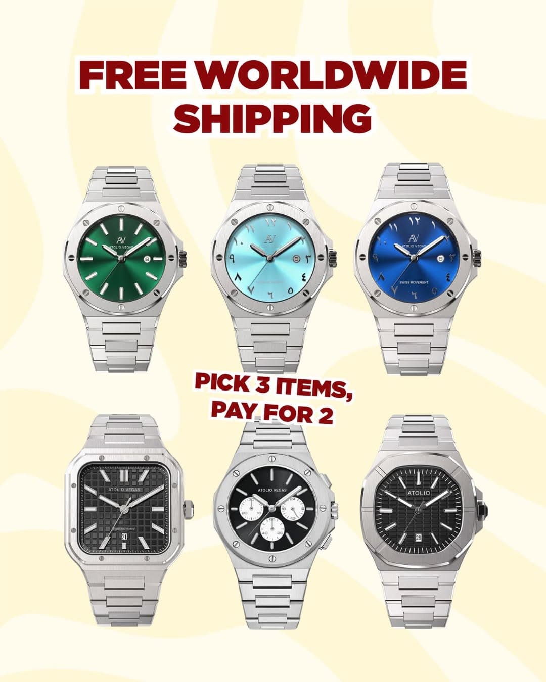 Buy 2 Get 1 Free: Upgrade Your Wrist Game with Atolio Vegas Waterproof Watches